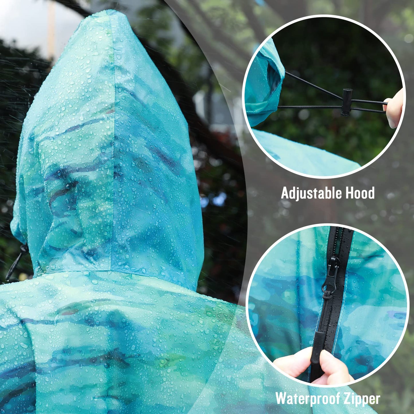 Unisex Rain Poncho Raincoat Hooded for Adults Women with Pockets