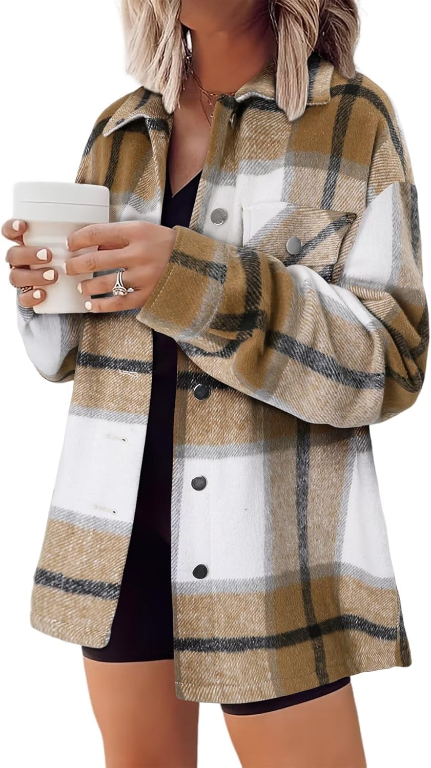 Magritta Womens Shirts Collared Long Sleeve V Neck Button Down Oversized Blouses Tops with Pockets