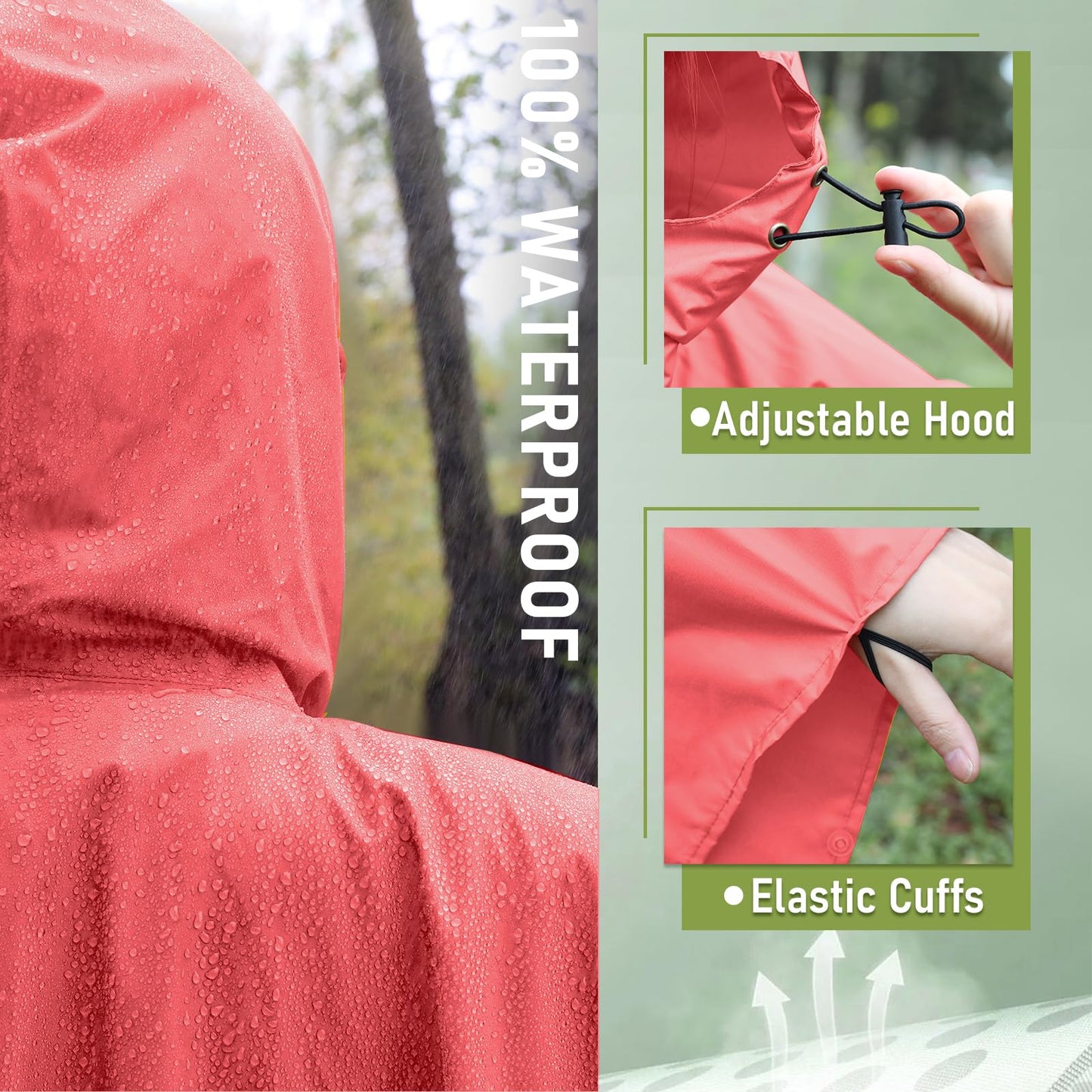 Unisex Rain Poncho Raincoat Hooded for Adults Women with Pockets