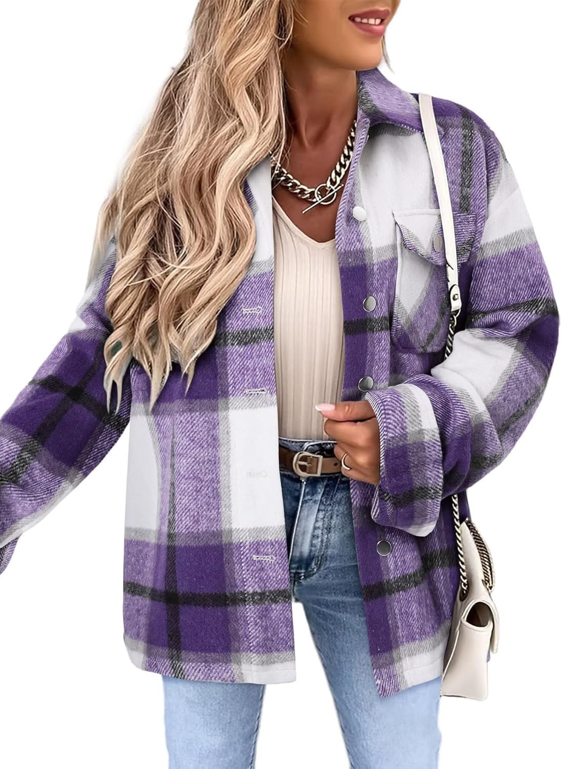 Magritta Womens Shirts Collared Long Sleeve V Neck Button Down Oversized Blouses Tops with Pockets