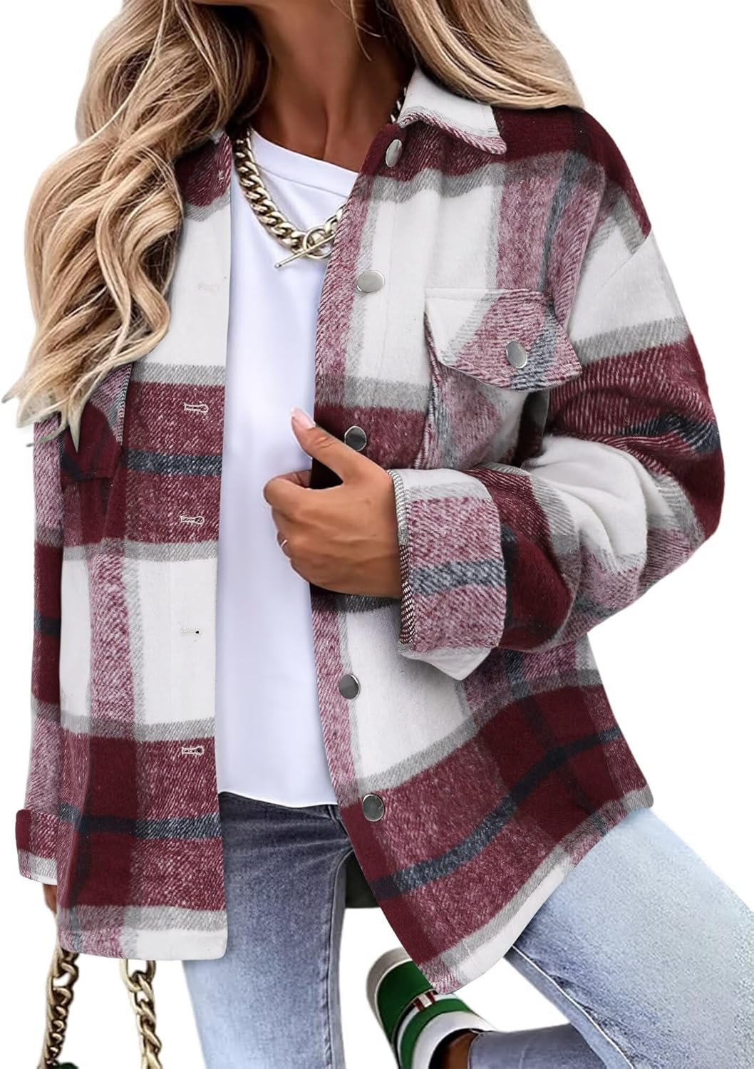 Magritta Womens Shirts Collared Long Sleeve V Neck Button Down Oversized Blouses Tops with Pockets