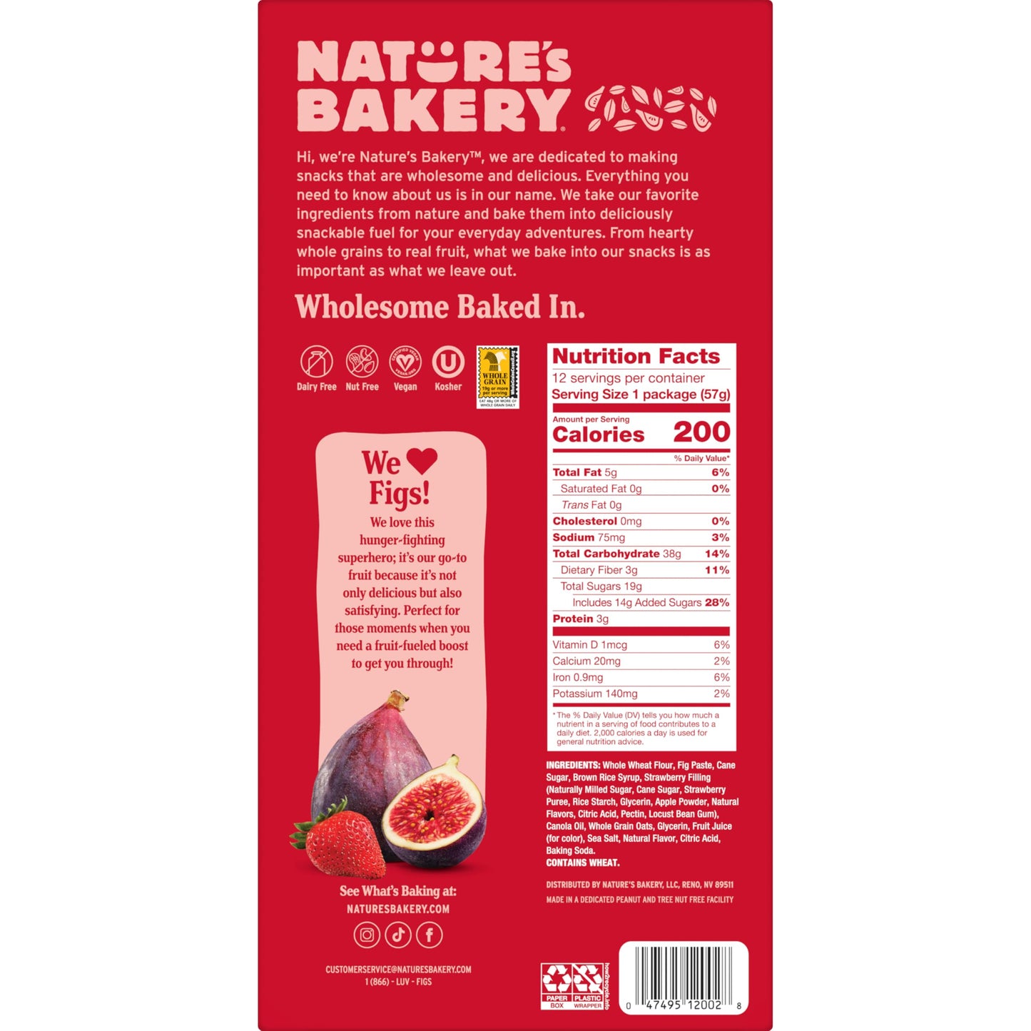 Nature’s Bakery Whole Wheat Fig Bars, Raspberry, Real Fruit, Vegan, Non-GMO, Snack bar, 6 Count (Pack of 6)