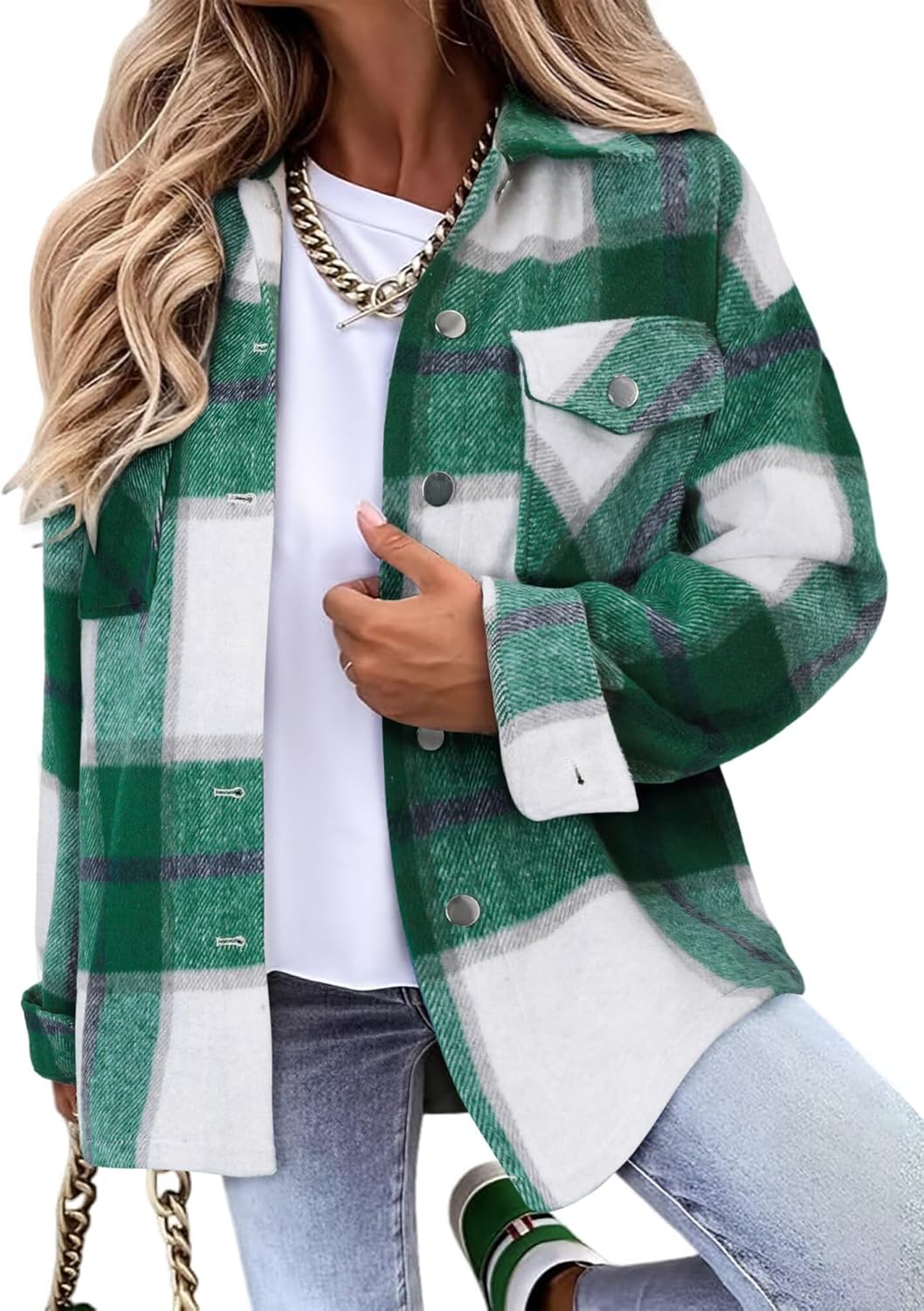 Magritta Womens Shirts Collared Long Sleeve V Neck Button Down Oversized Blouses Tops with Pockets