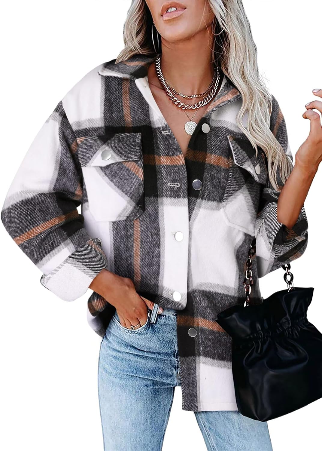 Magritta Womens Shirts Collared Long Sleeve V Neck Button Down Oversized Blouses Tops with Pockets