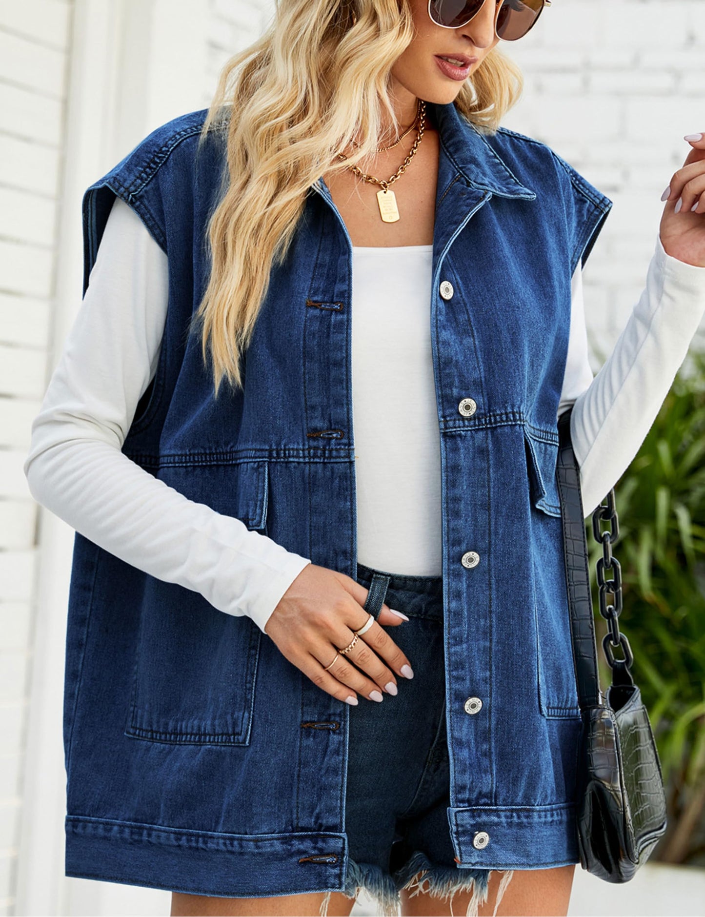 Oversized Sleeveless Denim Jean Vest for Women