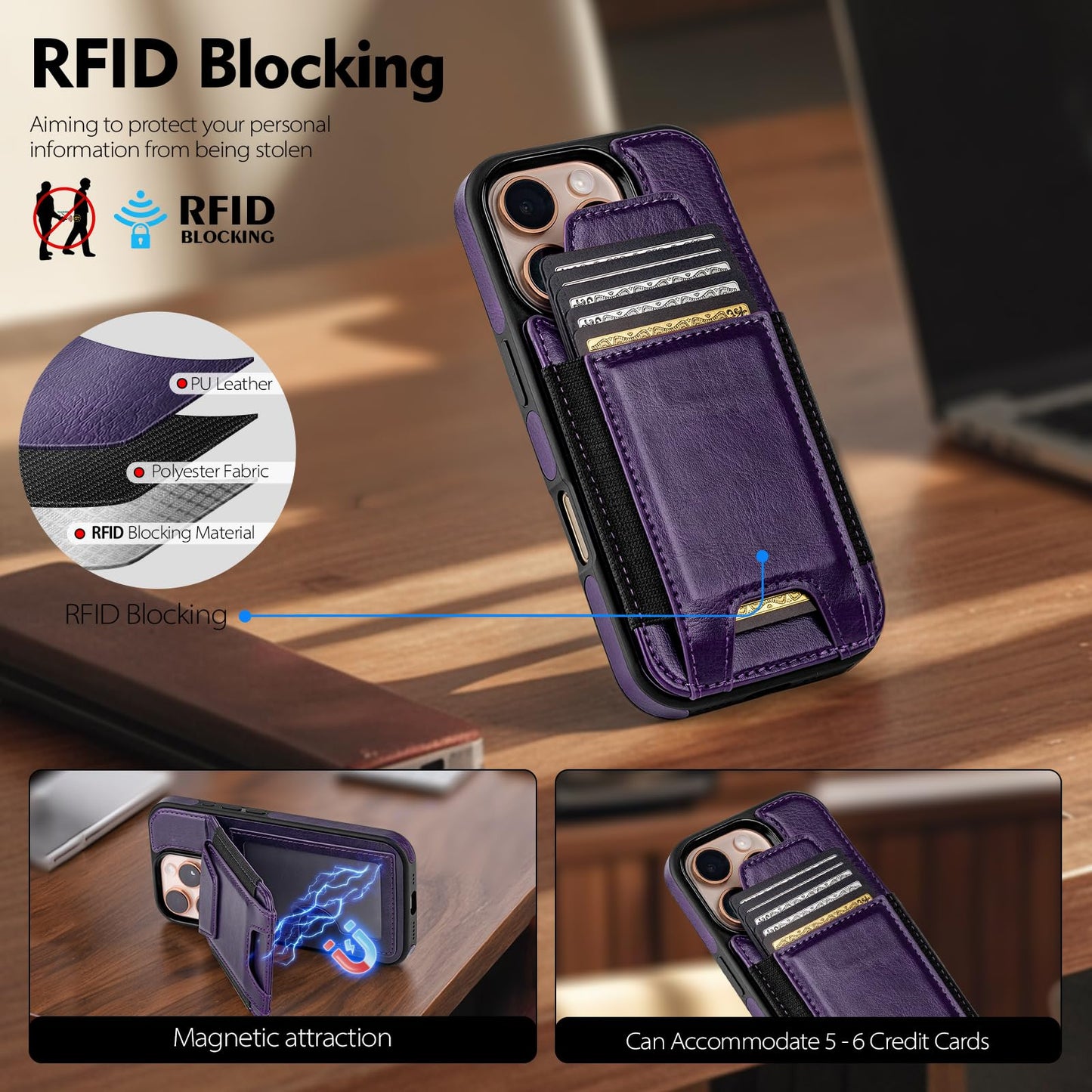 Compatible with iPhone 16 Pro Max Wallet Case with Card Holder