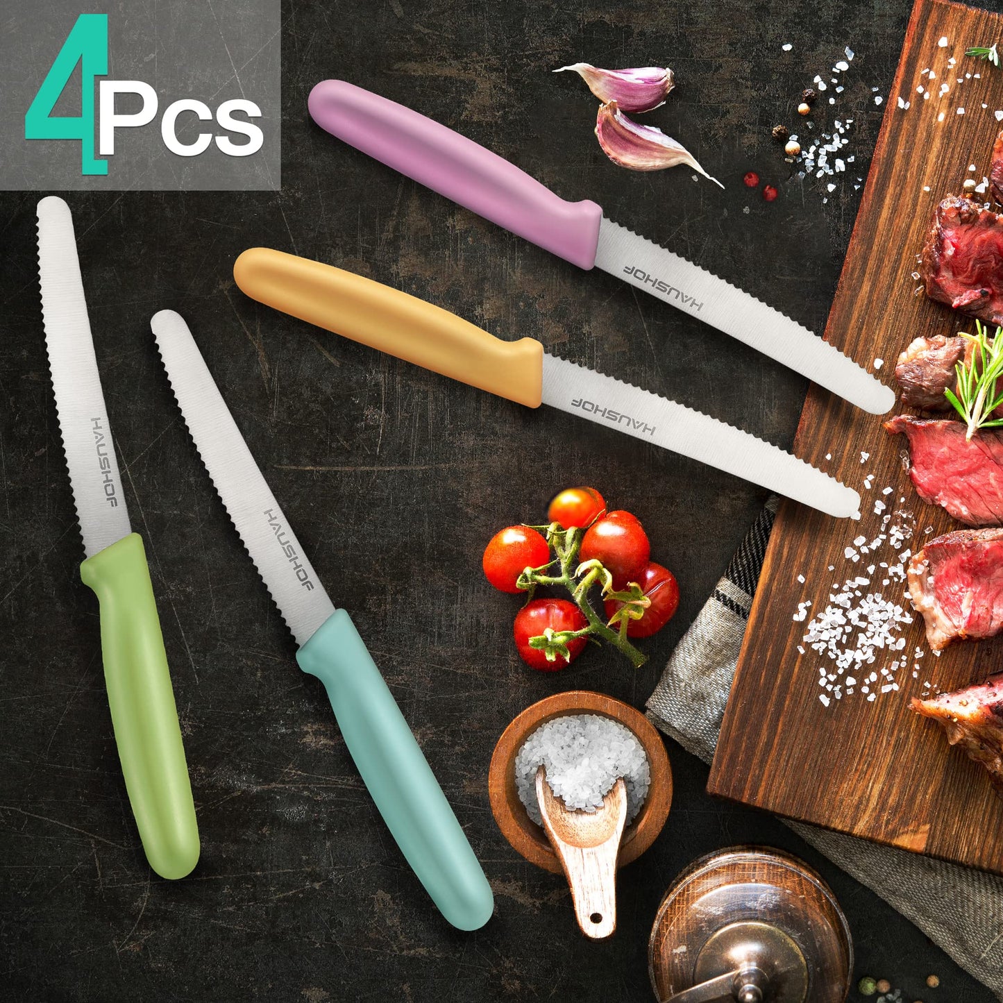 HAUSHOF Serrated Steak Knives Set of 4