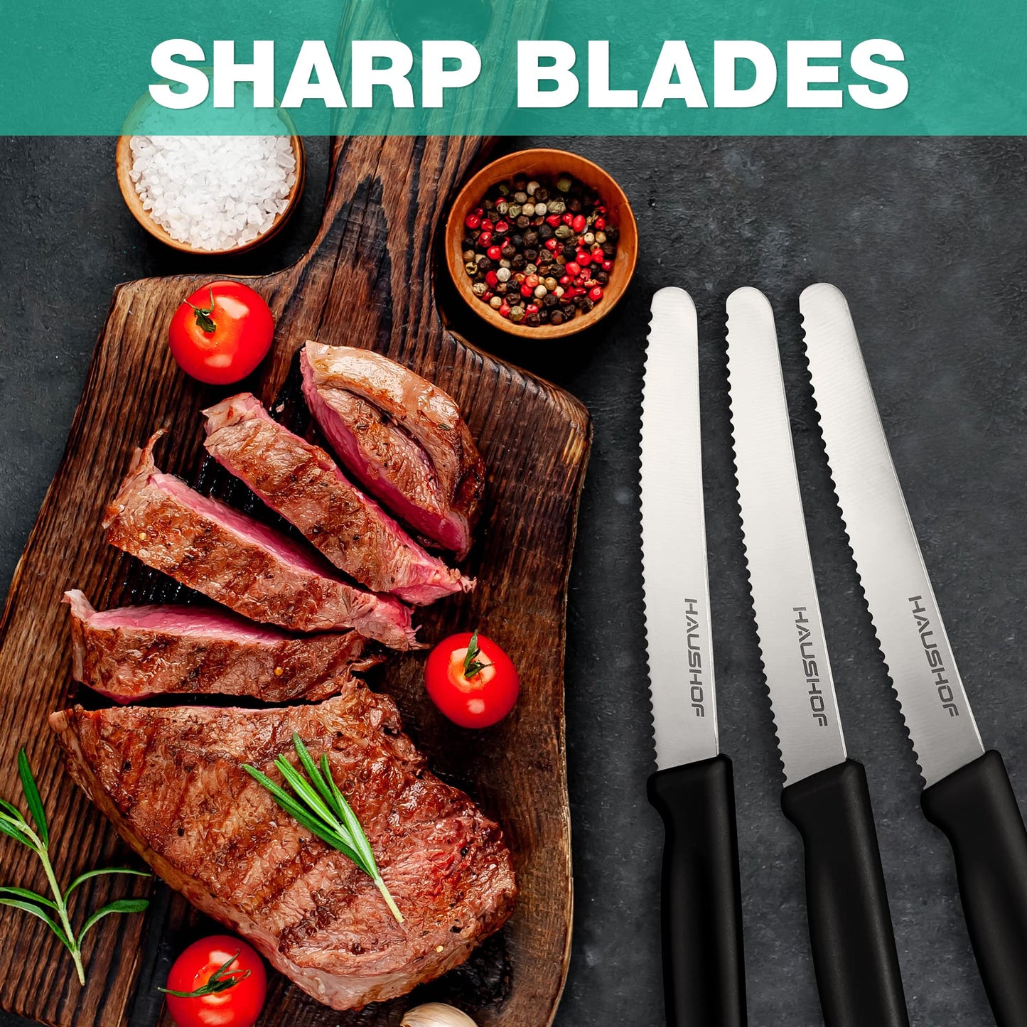 HAUSHOF Serrated Steak Knives Set of 4