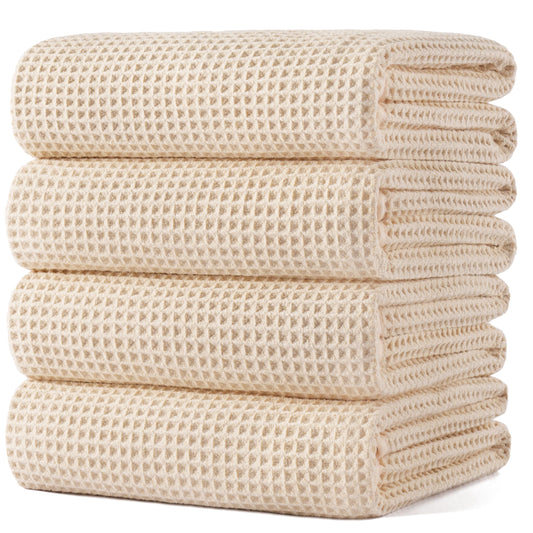 Microfiber Oversize Quick Dry Lint Free Bath Towel, 60 x 30 in, 4 Pack (Waffle Weave)